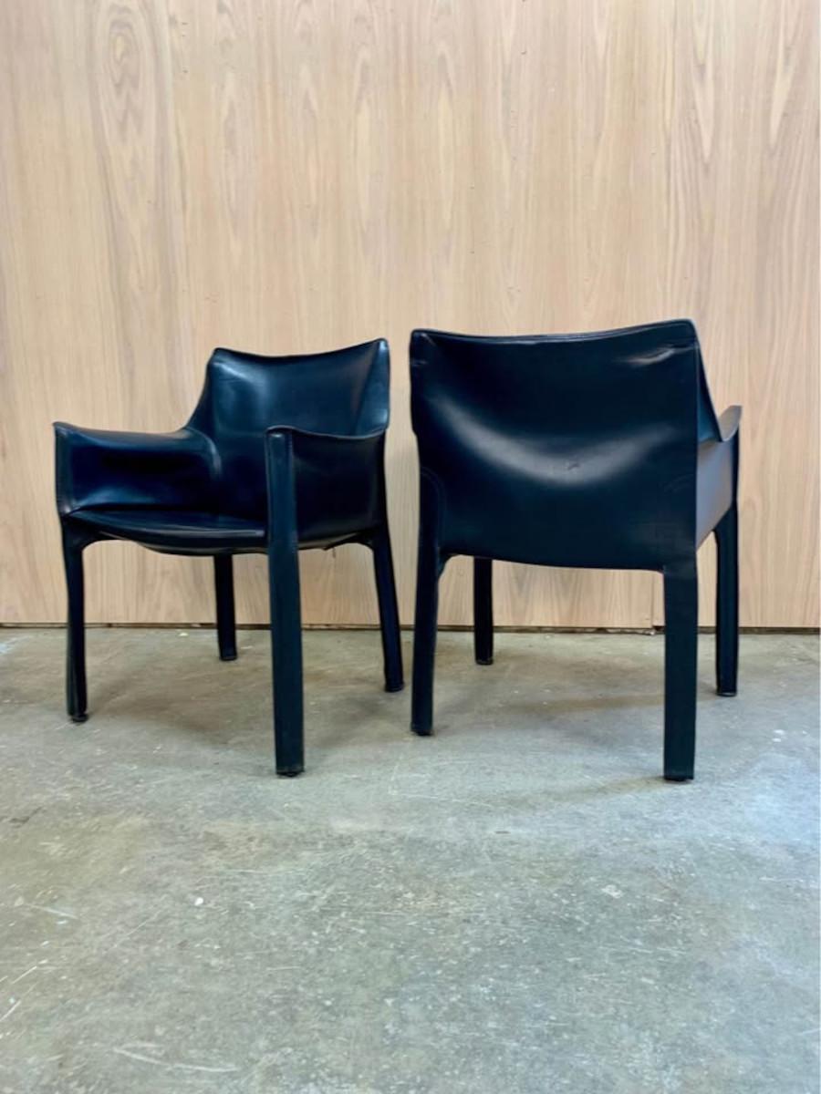 Pair of Vintage Italian Leather CAB 413 Chairs by Mario Bellini for Cassina In Excellent Condition In Victoria, BC