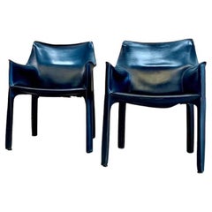 Pair of Vintage Italian Leather CAB 413 Chairs by Mario Bellini for Cassina