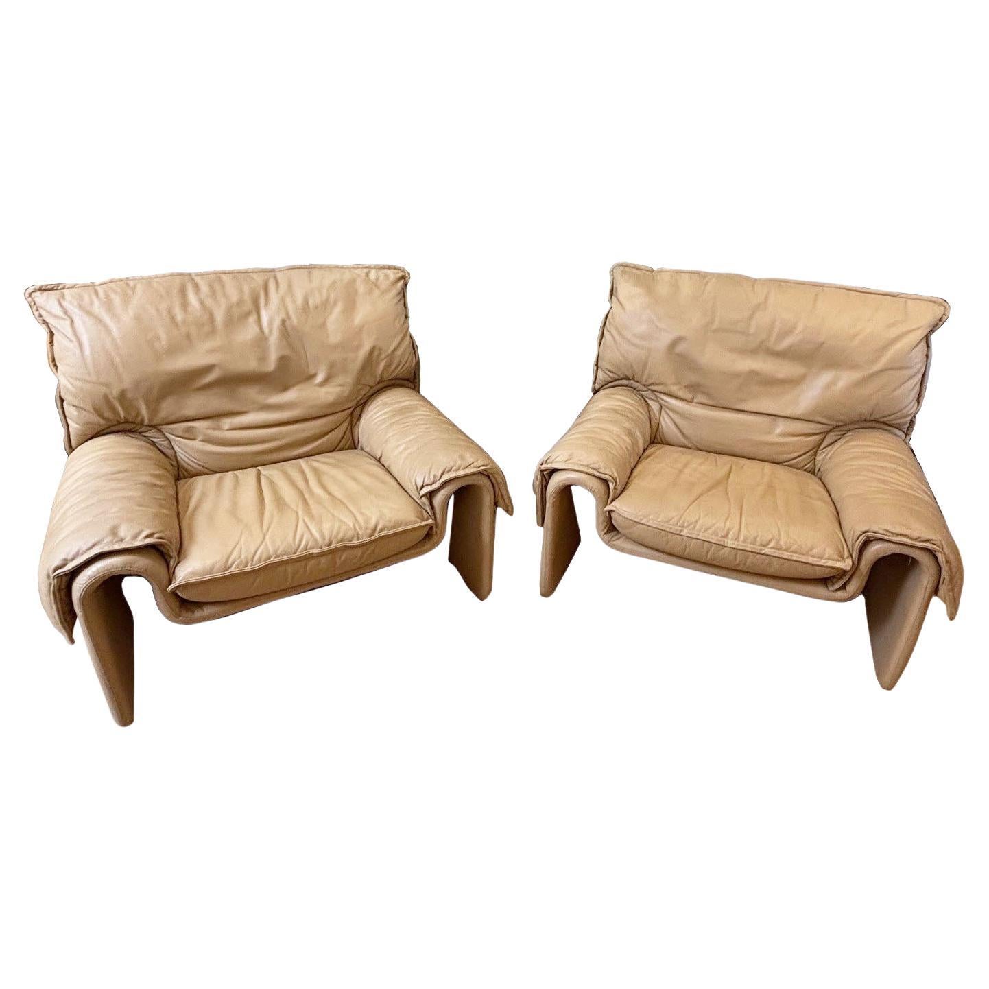 Paire de chaises longues en cuir italien vintage par Guido Faleschini pour i4 Mariani