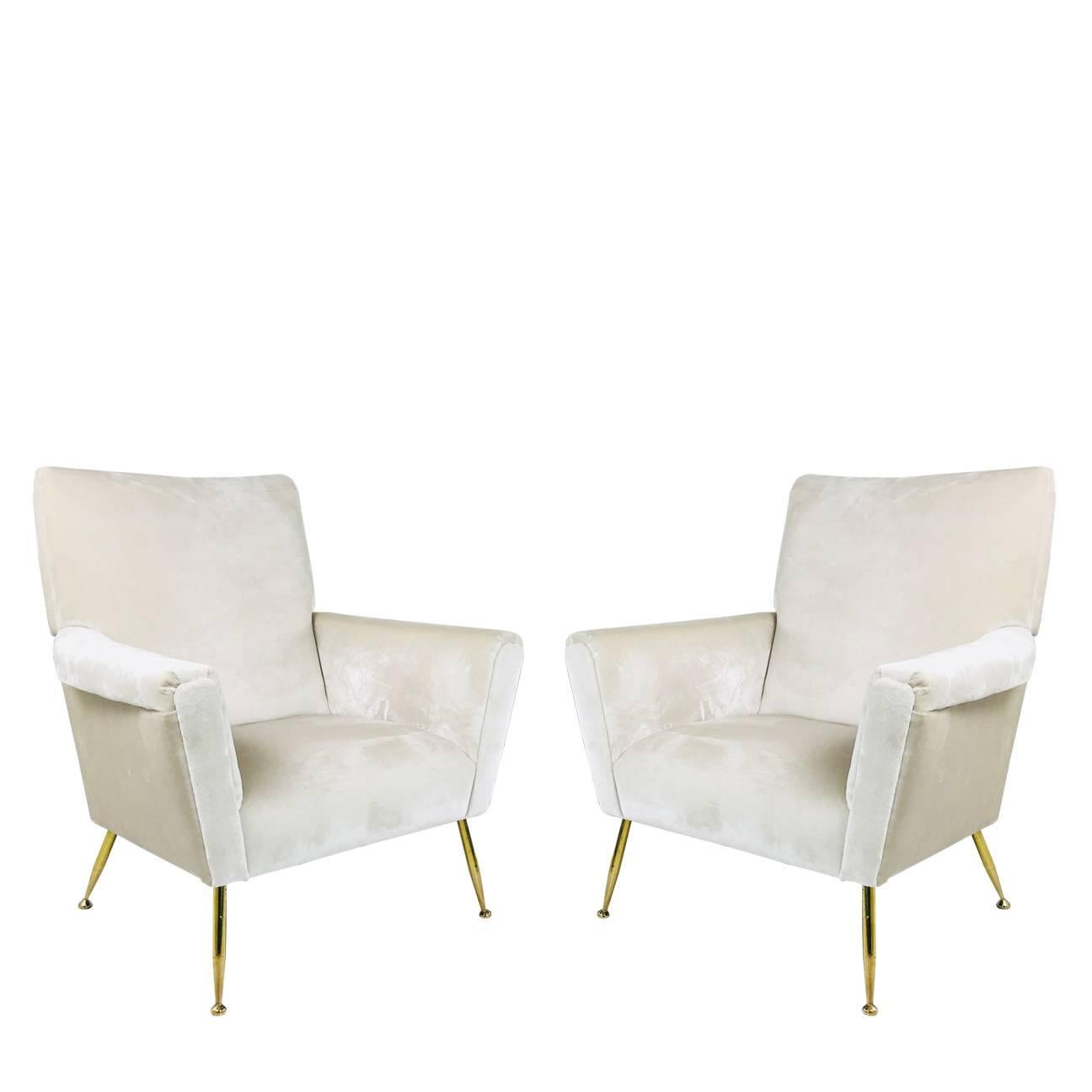 Pair of Vintage Italian Lounge Chairs with Brass Legs