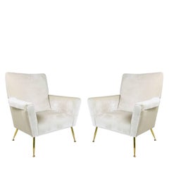 Pair of Vintage Italian Lounge Chairs with Brass Legs