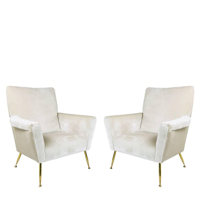 Pair of Vintage Italian Lounge Chairs with Brass Legs at 1stDibs