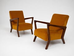Paire de fauteuils vintage de fabrication italienne en velours orange
