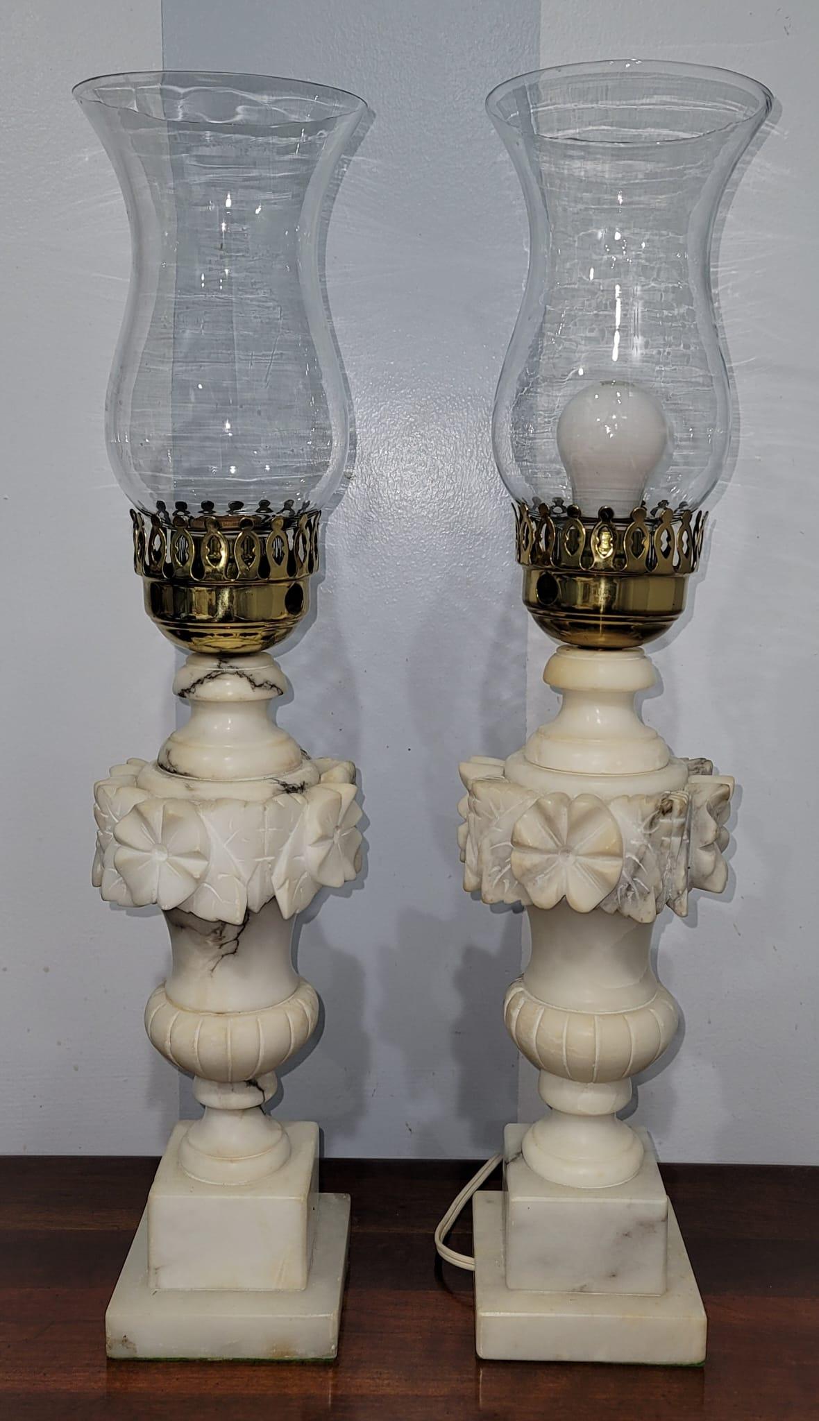 Pair of Vintage Italian Marble Lantern Table Lamps, Circa 1960s For Sale 1