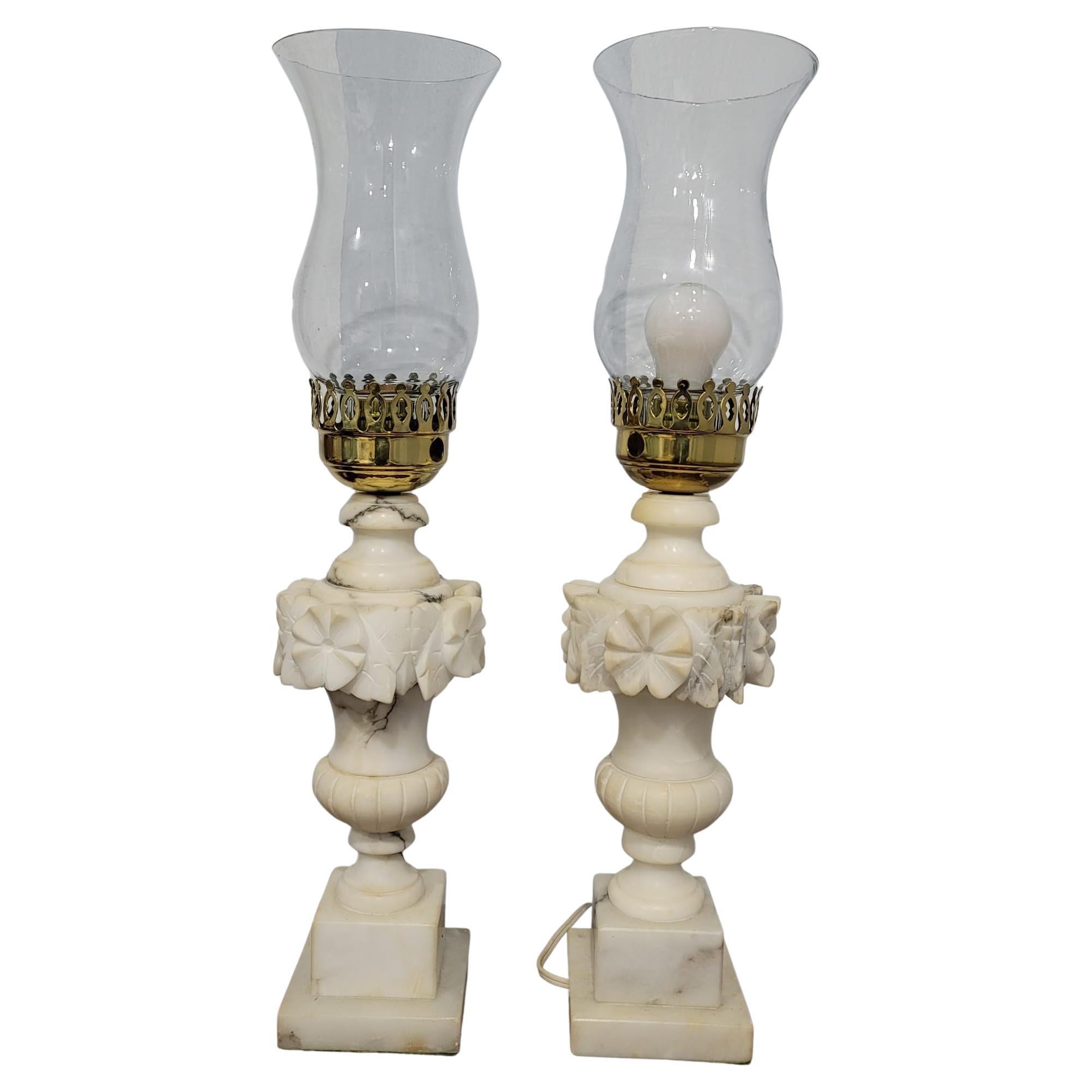 Paire de lampes de table lanterne en marbre italien, circa 1960s