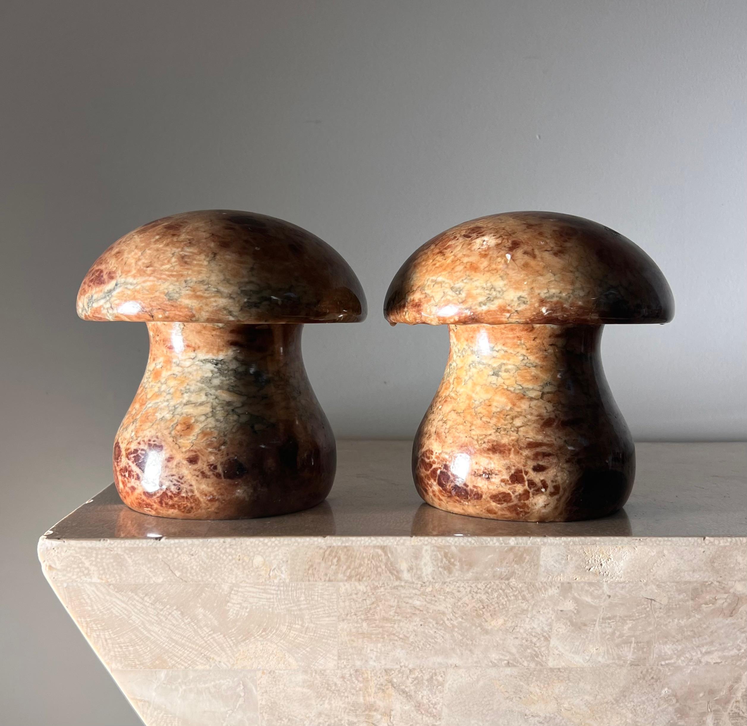 Hand-Carved Pair of vintage Italian marble mushroom bookends, 1960s For Sale