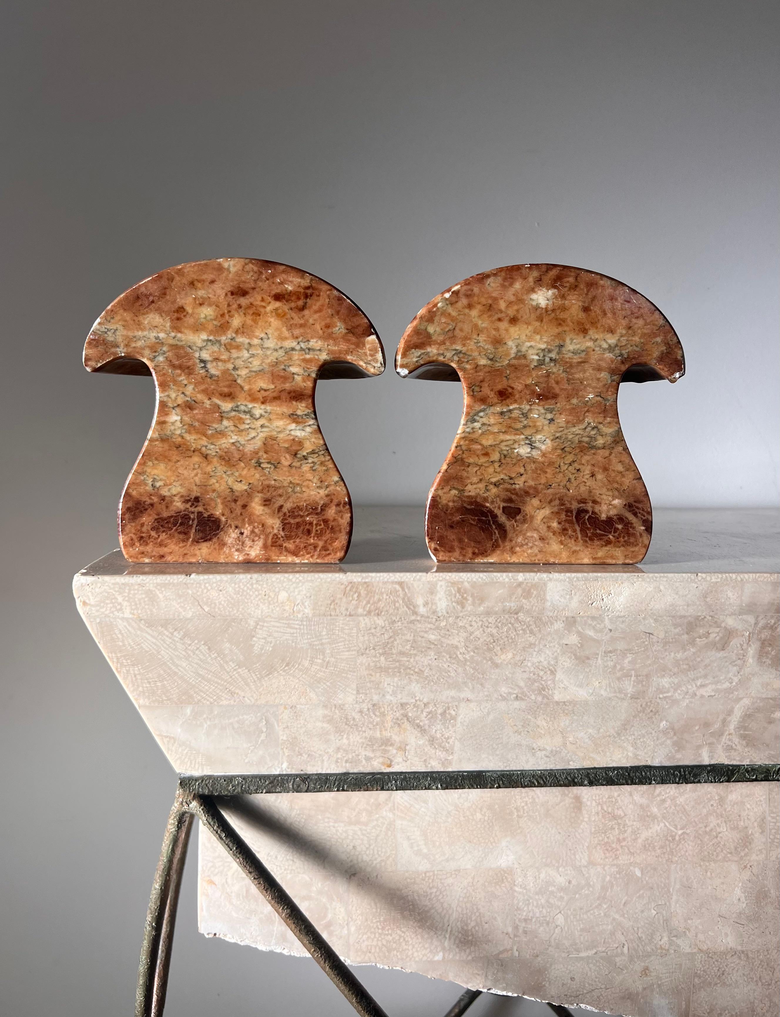 Pair of vintage Italian marble mushroom bookends, 1960s In Good Condition For Sale In View Park, CA