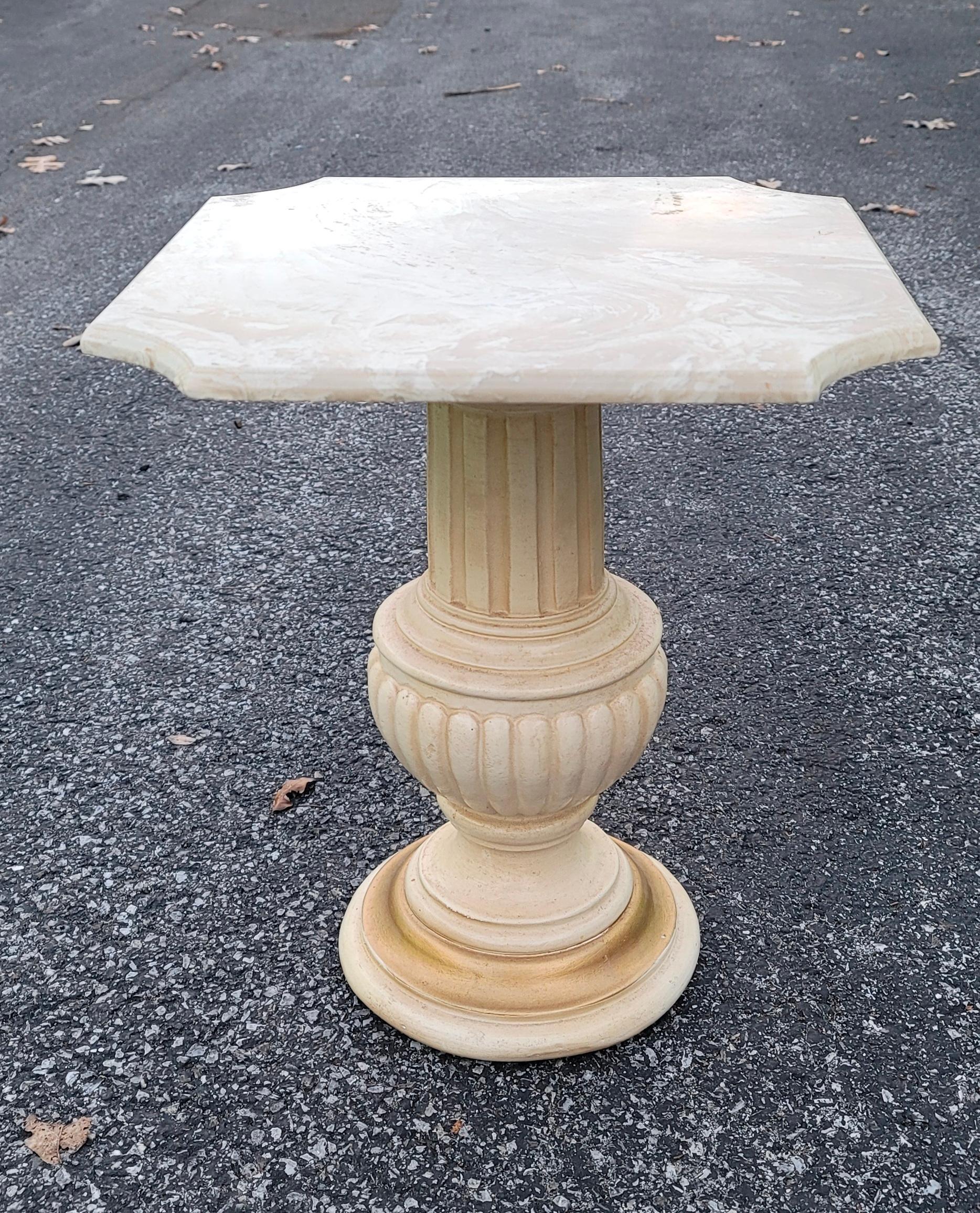 Beautiful Pair of vintage Italian marble pedestal side table in lovely condition. Made of solid, polished Italian Botticino Fiorito marble, this are a rare standout pieces. Probably made in the mid-to-late 20th Century, this is a really lovely