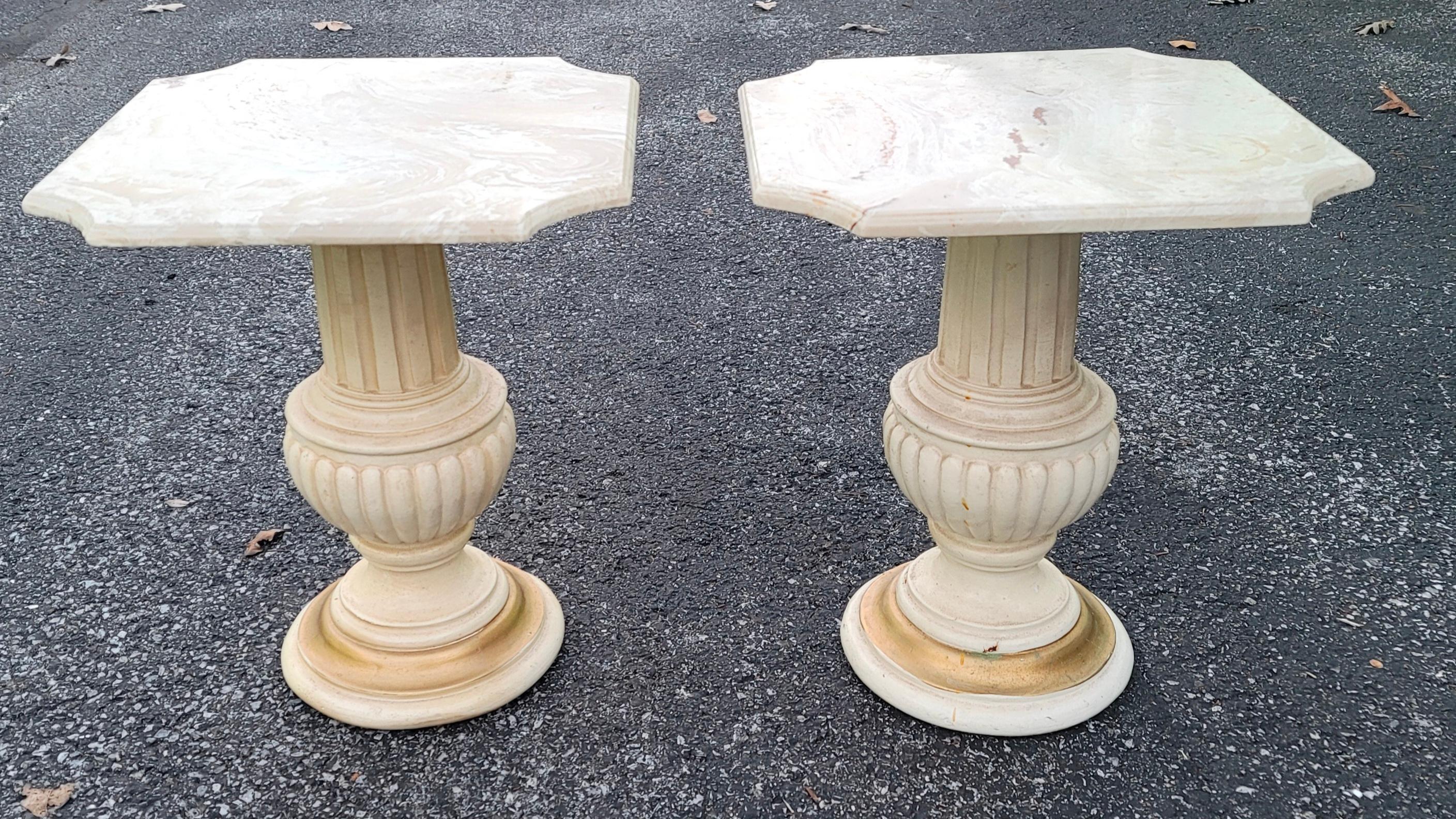 Pair of Vintage Italian Marble Pedestal Side Tables, Circa 1950s In Good Condition For Sale In Germantown, MD