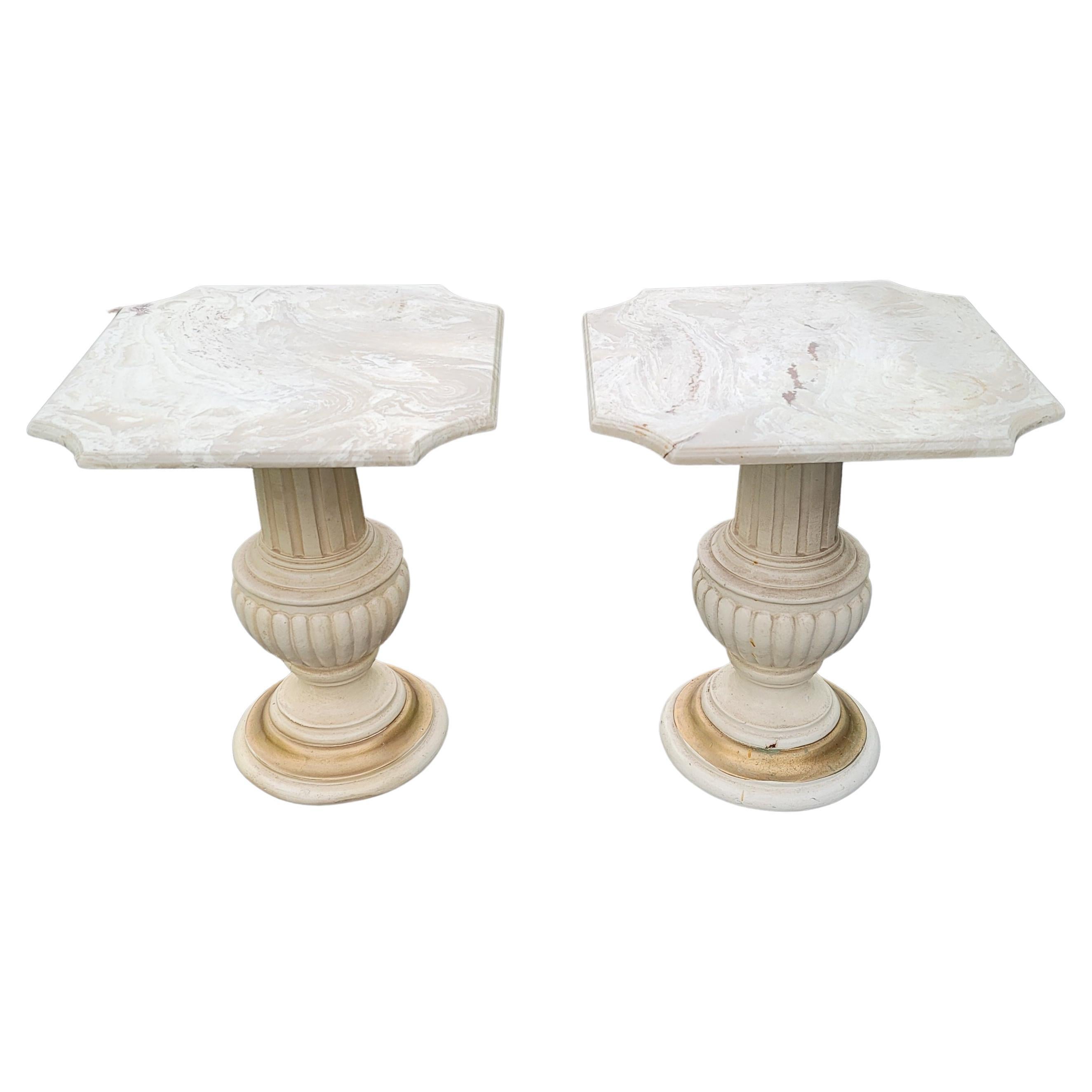 Pair of Vintage Italian Marble Pedestal Side Tables, Circa 1950s