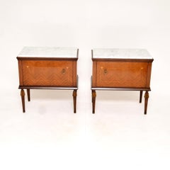 Pair of Vintage Italian Marble Top Bedside Cabinets