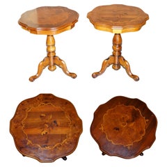 Pair of Vintage Italian Marquetry Inlaid Burr Walnut & Hardwood Side End Tables