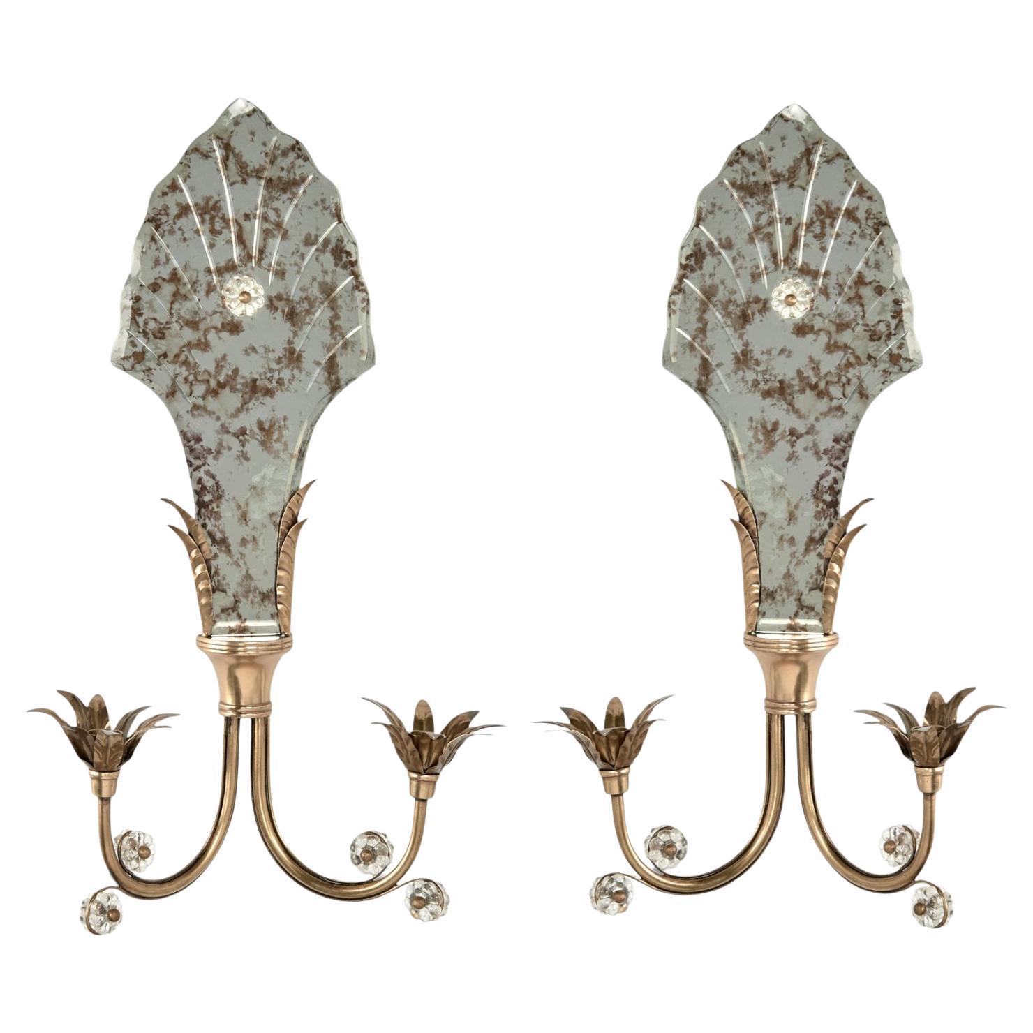 Pareja de Apliques de Espejo Italianos Vintage