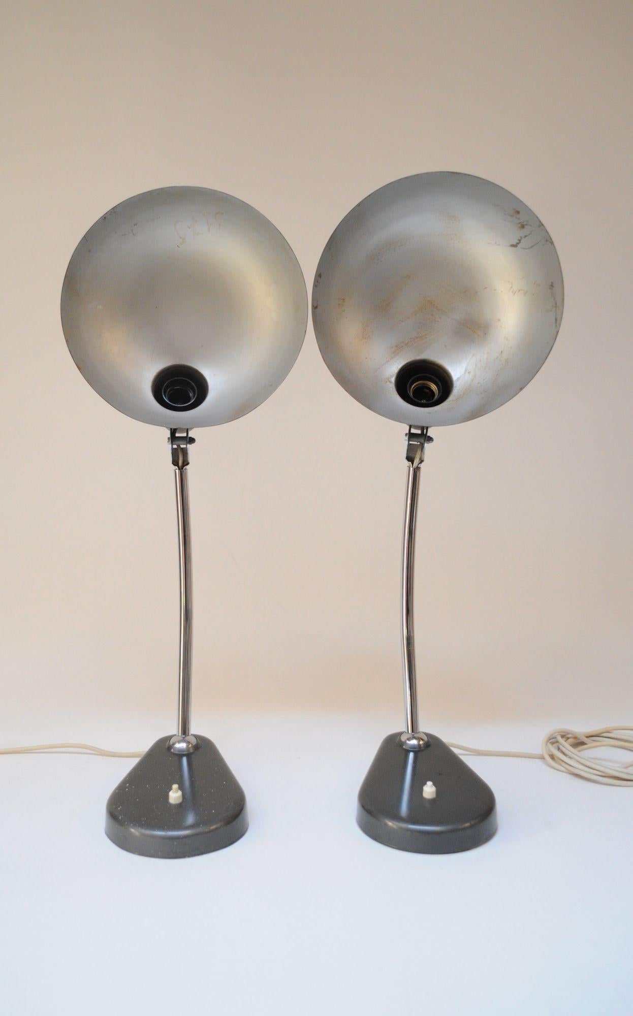 Pair of Vintage Italian Modern Industrial Chromed-Metal Task Lamps by Seminara For Sale 1