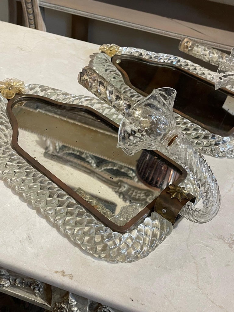 Pair of Vintage Italian Murano Glass Wall Sconces For Sale 2