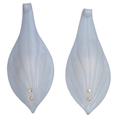 Pair of Used Italian Murano Glass Wall Sconces, White, 1970