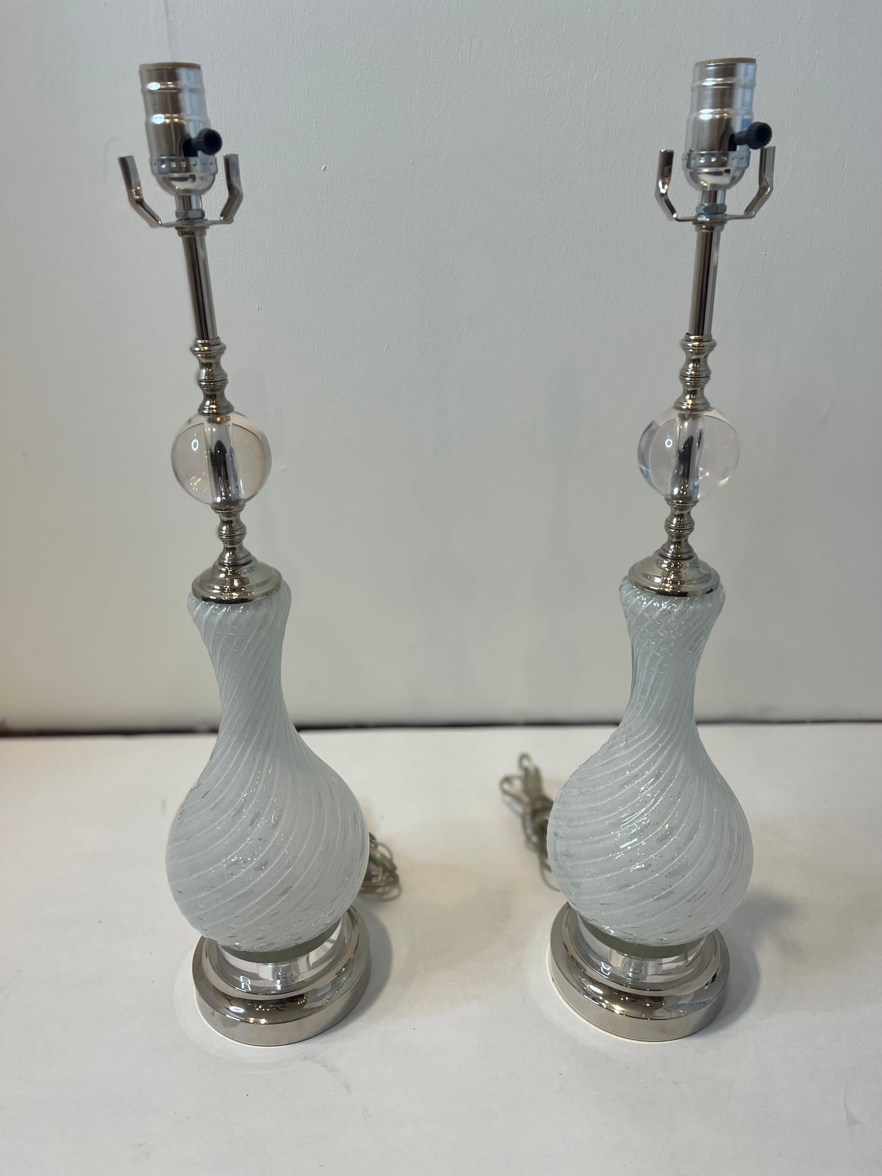 Mid-20th Century Pair of Vintage Italian Murano Lamps For Sale