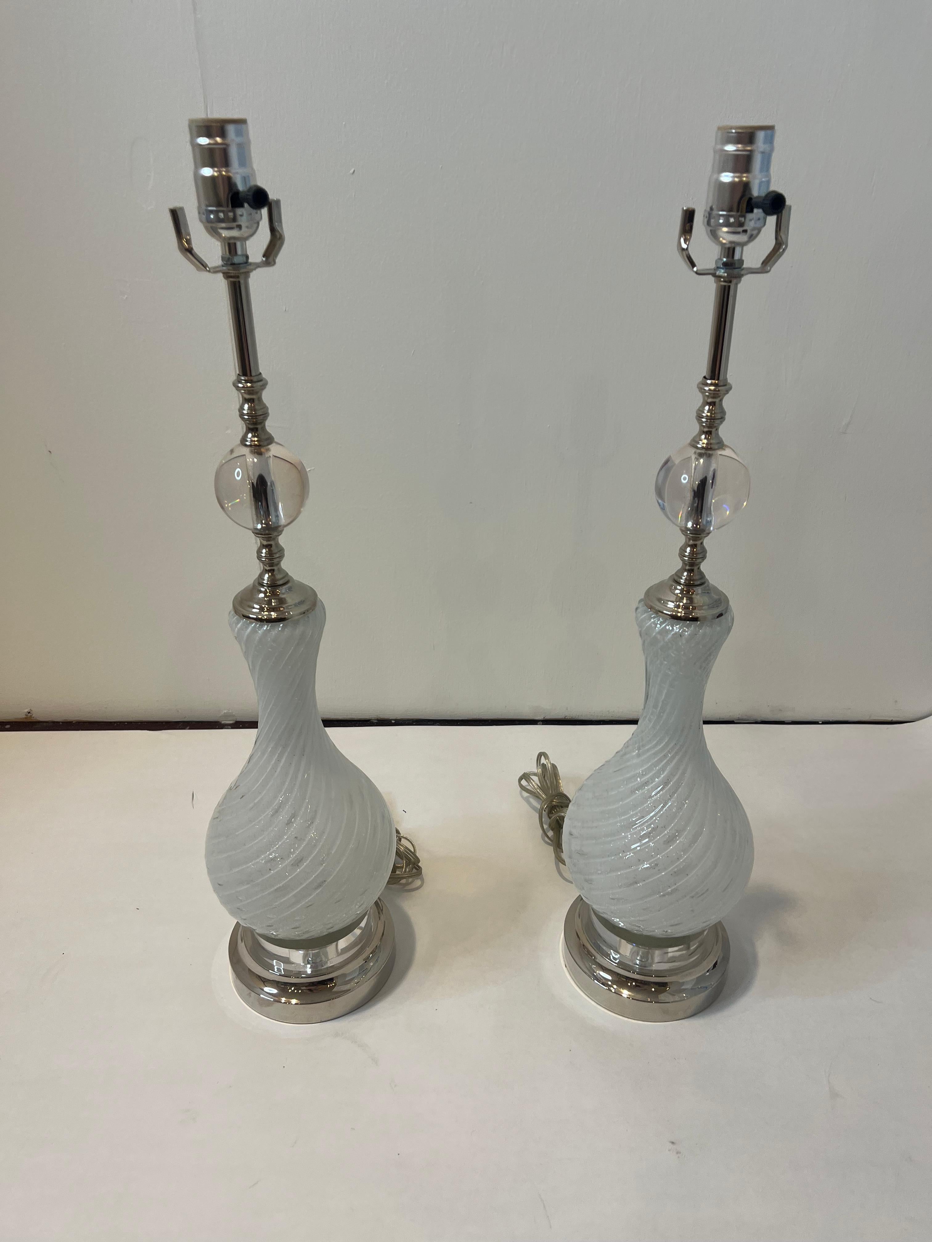 Murano Glass Pair of Vintage Italian Murano Lamps For Sale