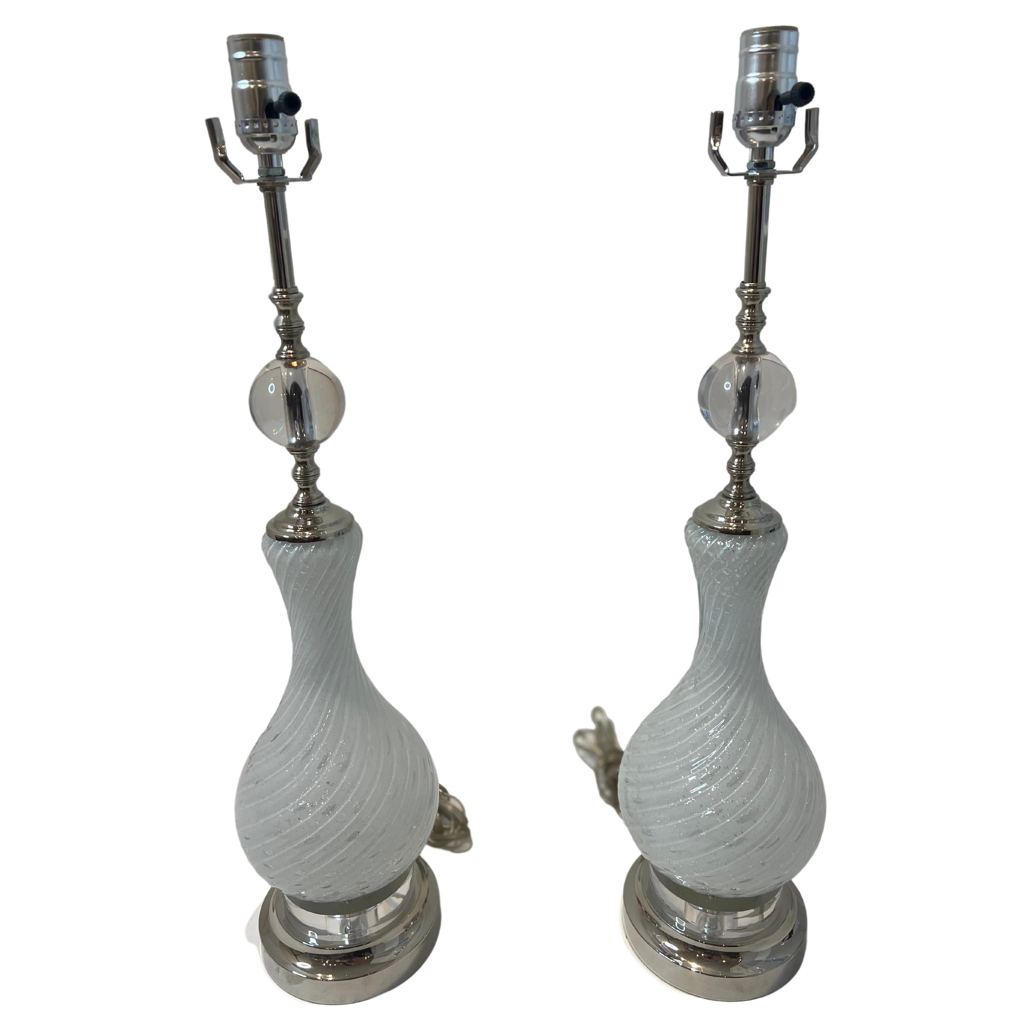 Pair of Vintage Italian Murano Lamps For Sale