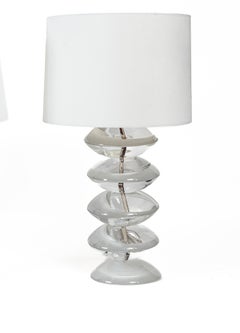 Pair Of Vintage Italian Murano Stacked Disk Table Lamps By Cenedese