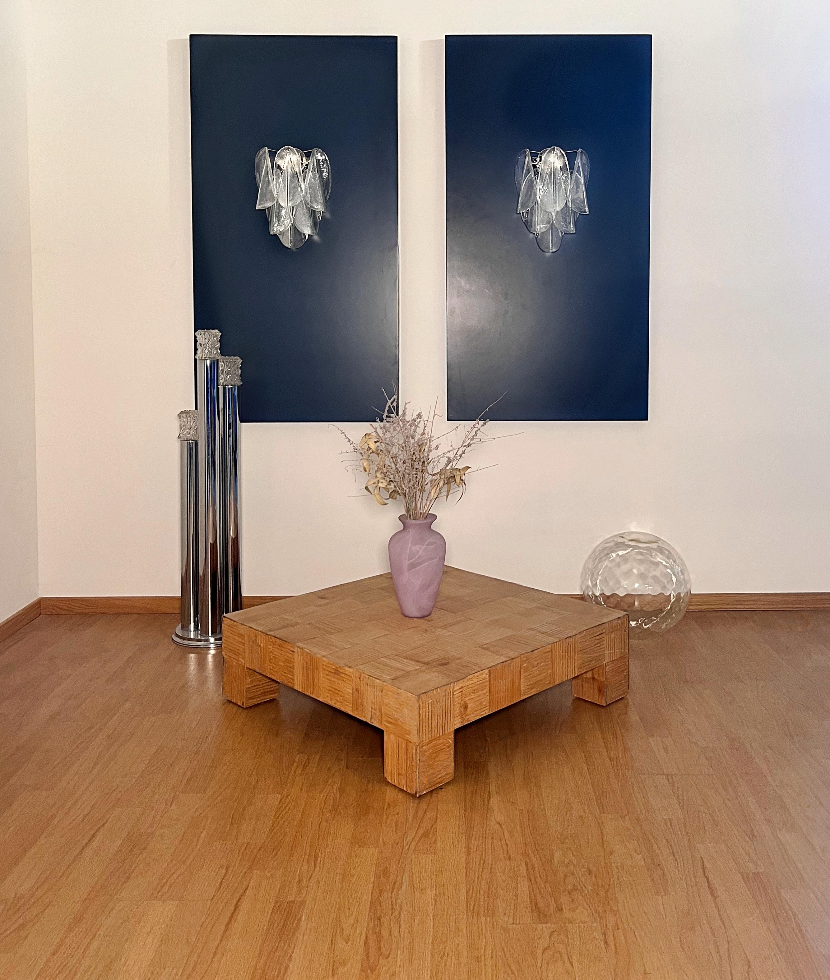 Pair of Vintage Italian Murano appliques in the manner of Mazzega. Wall lights have 6 glass petals 