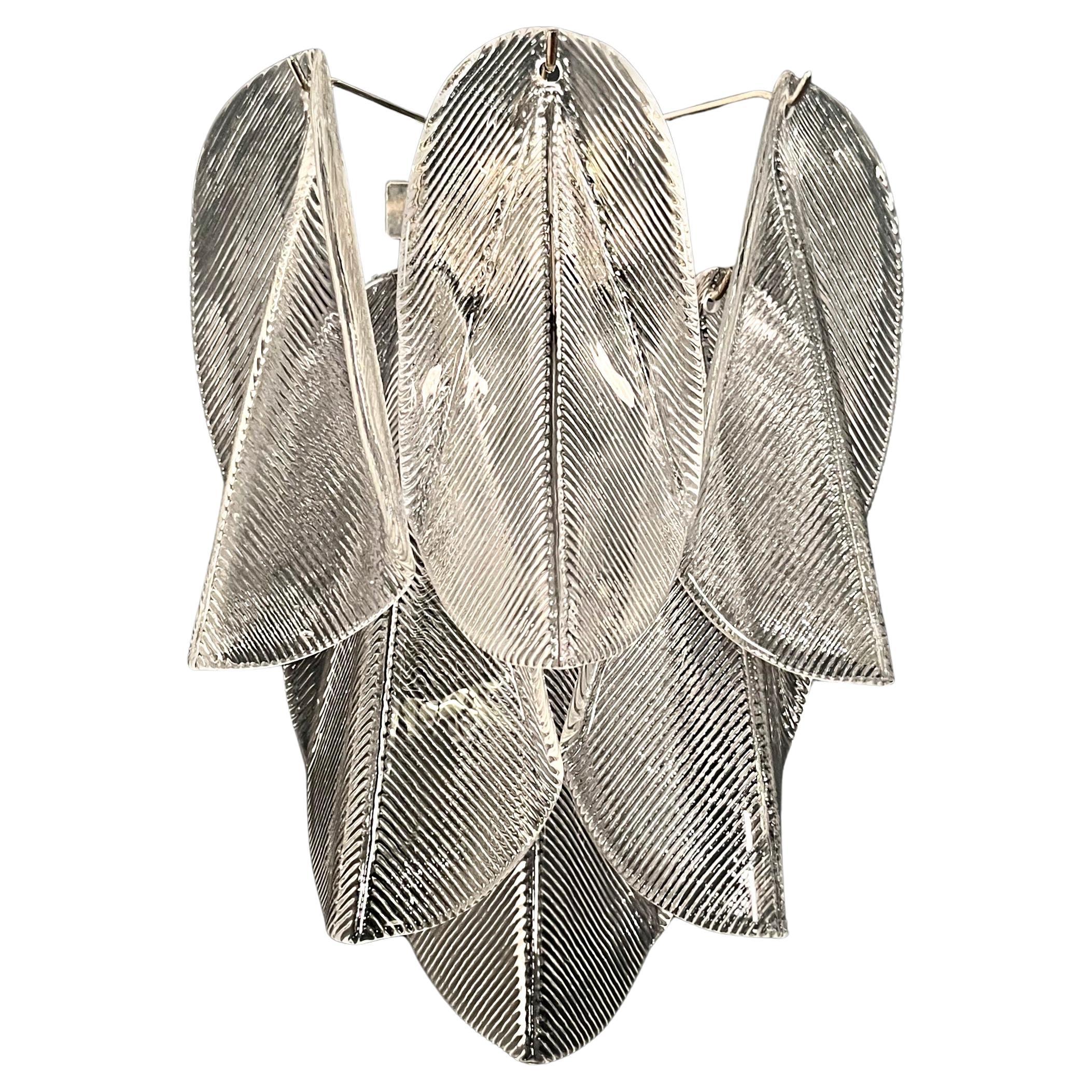 Pair of Vintage Italian Murano wall lights - 12 "swallows" clear glass For Sale
