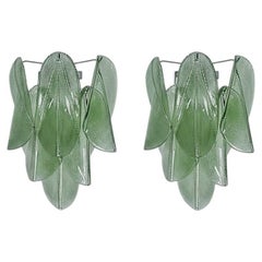 Pair of Vintage Italian Murano wall lights - 12 "rondini" green glass