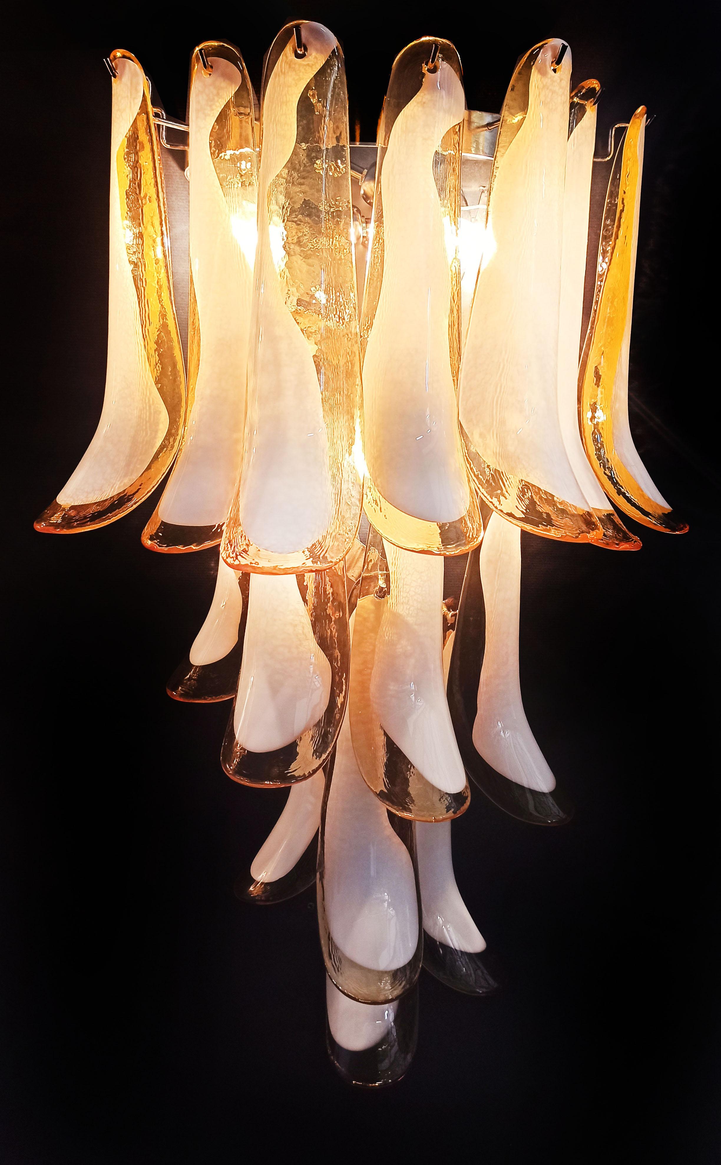 Pair of Vintage Italian Murano Wall Lights, 16 Caramel and Lattimo Glass Petals For Sale 2