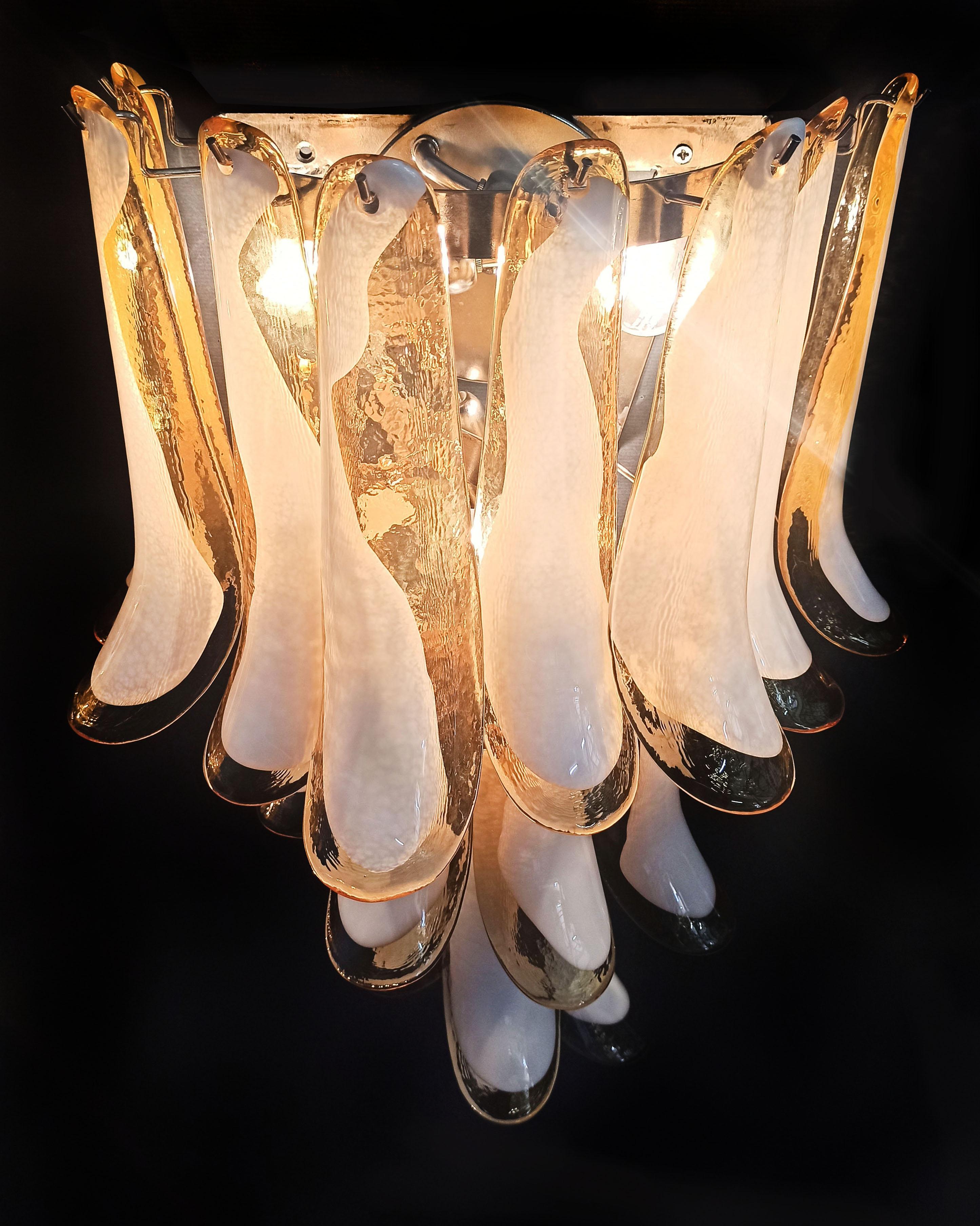 Pair of Vintage Italian Murano Wall Lights, 16 Caramel and Lattimo Glass Petals For Sale 3