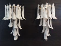 Pair Of Vintage Italian Murano Wall Lights   16 Lattimo Glass Petals