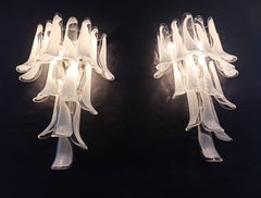 Pair Of Vintage Italian Murano Wall Lights 16 Lattimo Glass Petals