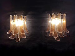 Pair of Vintage Italian Murano Wall Lights, Amber Glass Petals