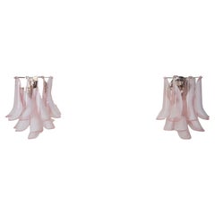 Pair of Vintage Italian Murano Wall Lights in the Manner of Mazzega, 10 Pink La