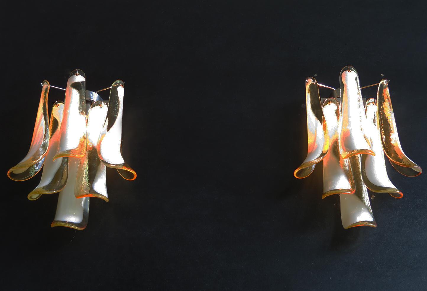 Blown Glass Pair of Vintage Italian Murano Wall Lights in the Manner of Mazzega, Caramel