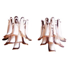 Pair of Vintage Italian Murano Wall Lights in the Manner of Mazzega Pink Glass