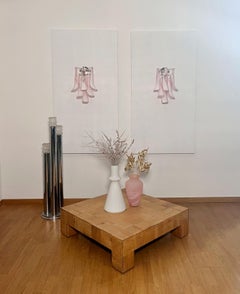 Pair of Vintage Italian Murano wall lights in the manner of Mazzega-pink lattimo