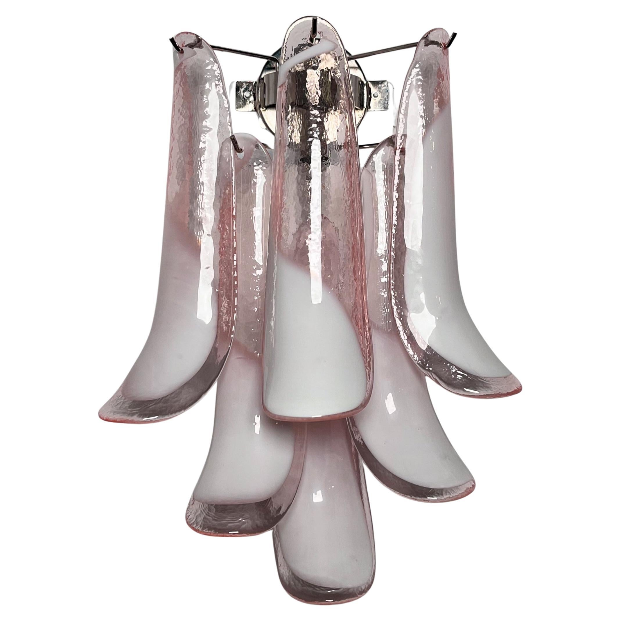Pair of Vintage Italian Murano wall lights in the manner of Mazzega-pink lattimo