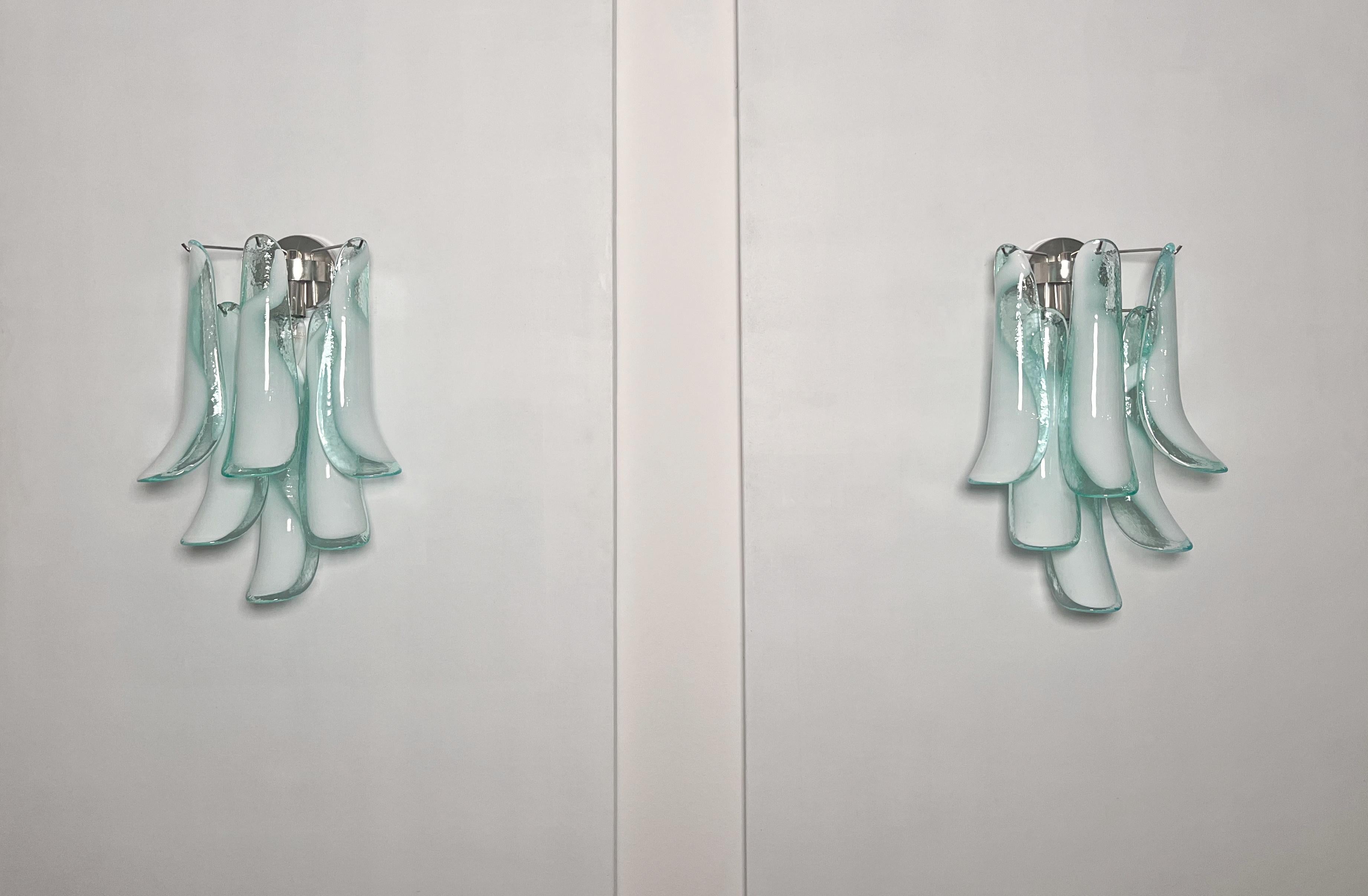 Galvanized Pair of Vintage Italian Murano wall lights in the manner of Mazzega - turquoise