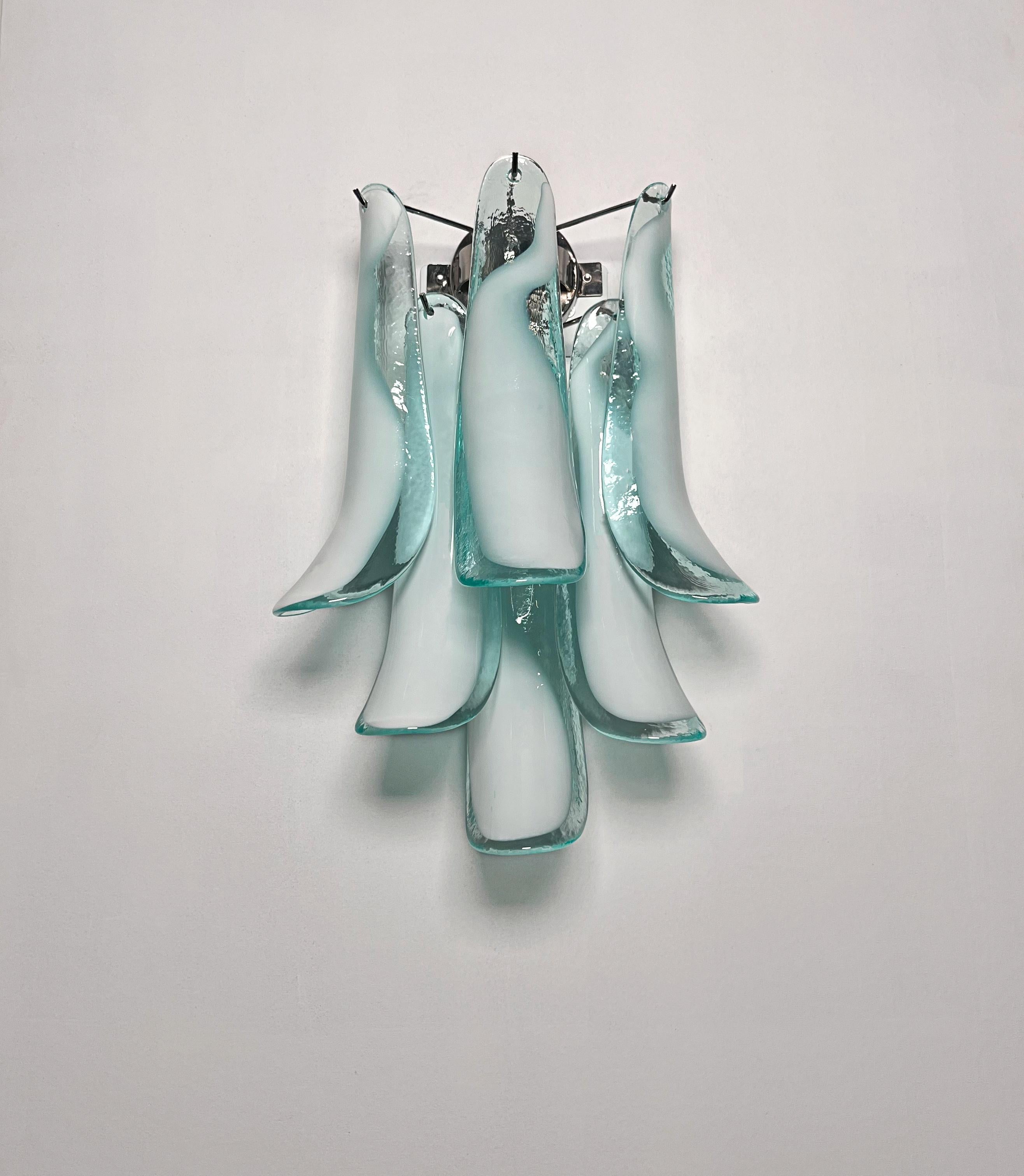 20th Century Pair of Vintage Italian Murano wall lights in the manner of Mazzega - turquoise