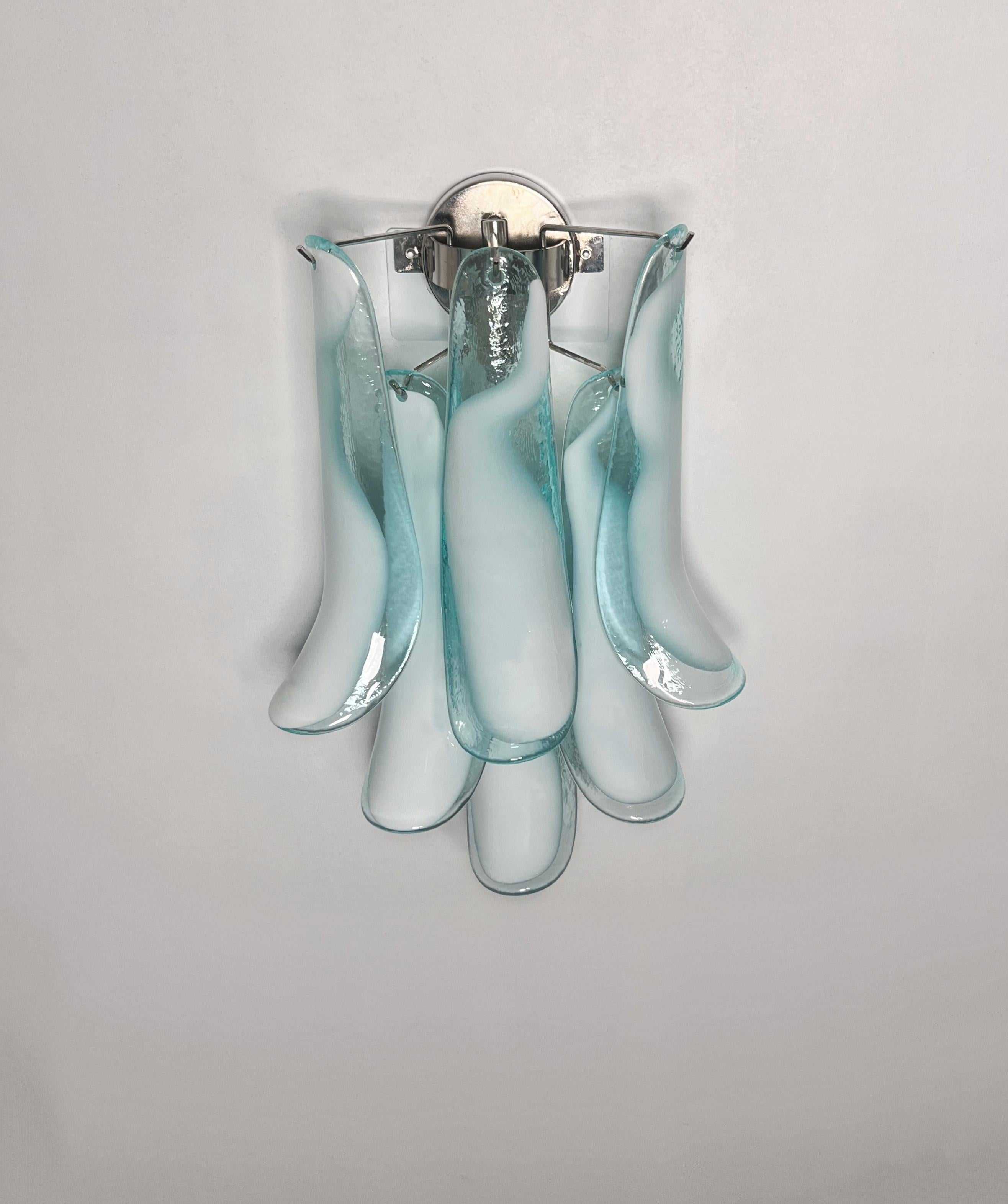 Art Glass Pair of Vintage Italian Murano wall lights in the manner of Mazzega - turquoise