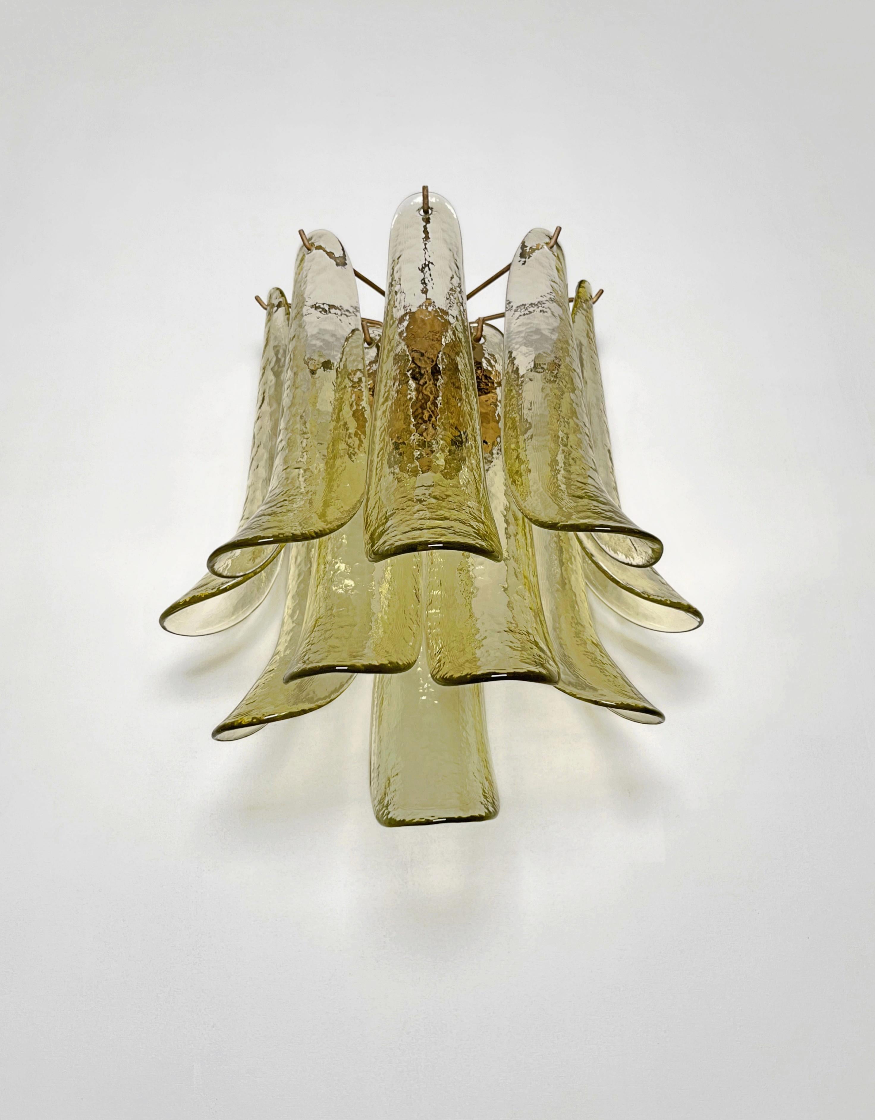 Pareja de apliques vintage de Murano italiano - Mazzega - 10 vidrios verdes 20th Century en venta