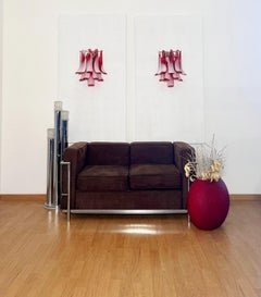 Pair of Vintage Italian Murano Wall Lights, Mazzega, 10 Red Lattimo Glass Peta