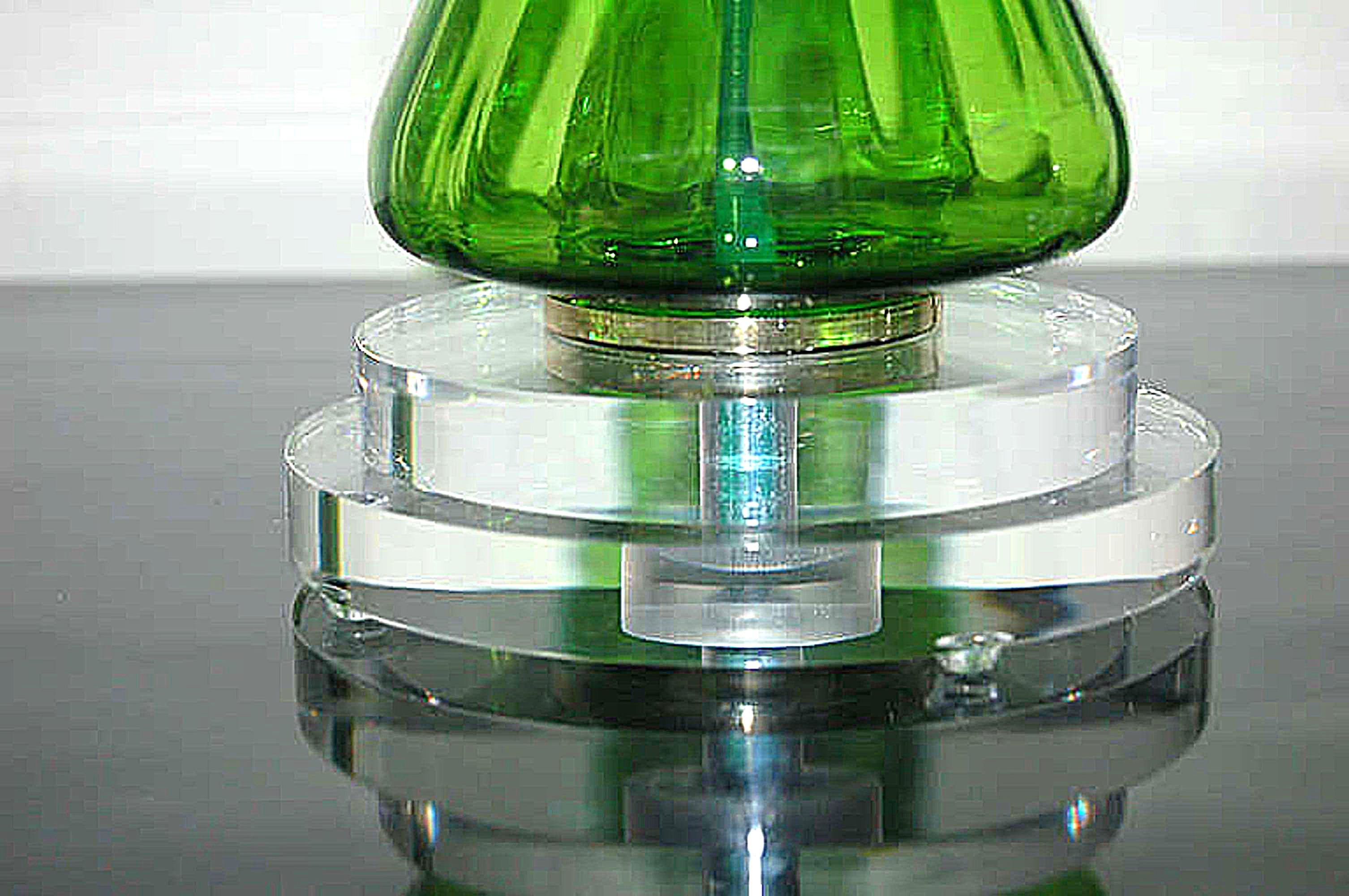 Ein Paar Vintage Italian Murano Windowpane Glass Lampen in Smaragd im Zustand „Gut“ im Angebot in Smyrna, GA