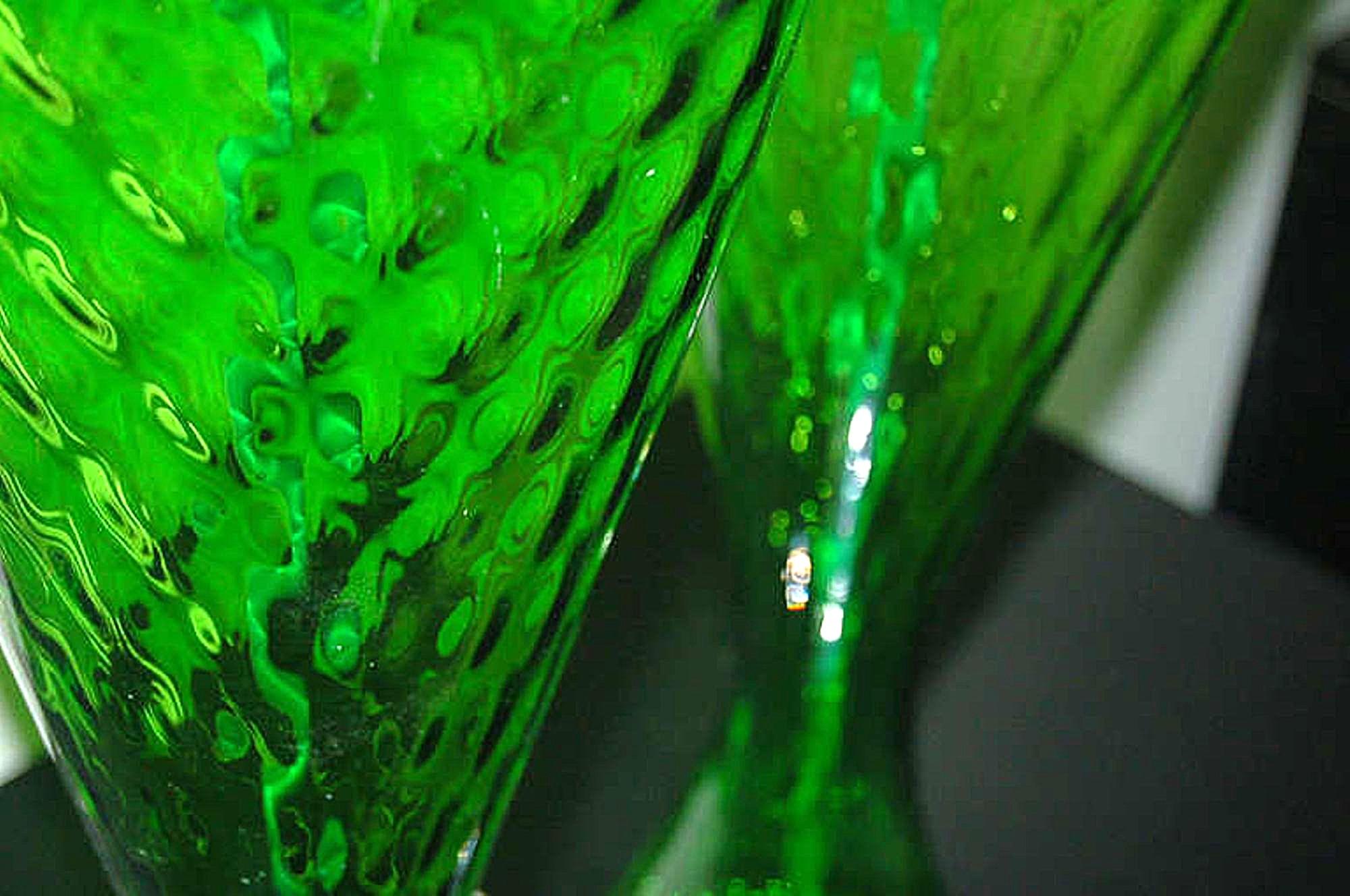 Ein Paar Vintage Italian Murano Windowpane Glass Lampen in Smaragd (Geblasenes Glas) im Angebot