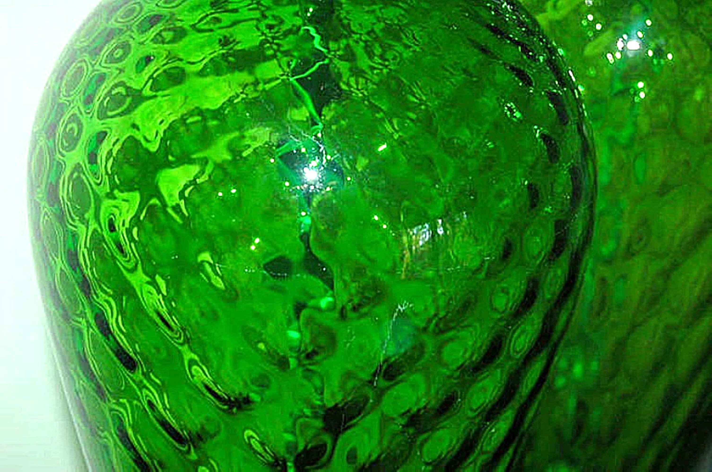 Ein Paar Vintage Italian Murano Windowpane Glass Lampen in Smaragd im Angebot 1