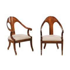 Pair of Retro Italian Neoclassical Style Walnut Spoon Chairs, circa 1950