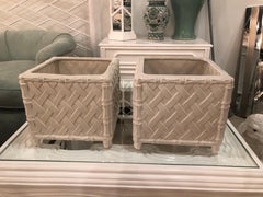 Pair of Vintage Italian Nora Fenton Numbered Bamboo Ceramic Planters Pots