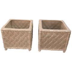 Pair of Vintage Italian Nora Fenton Numbered Bamboo Ceramic Planters Pots