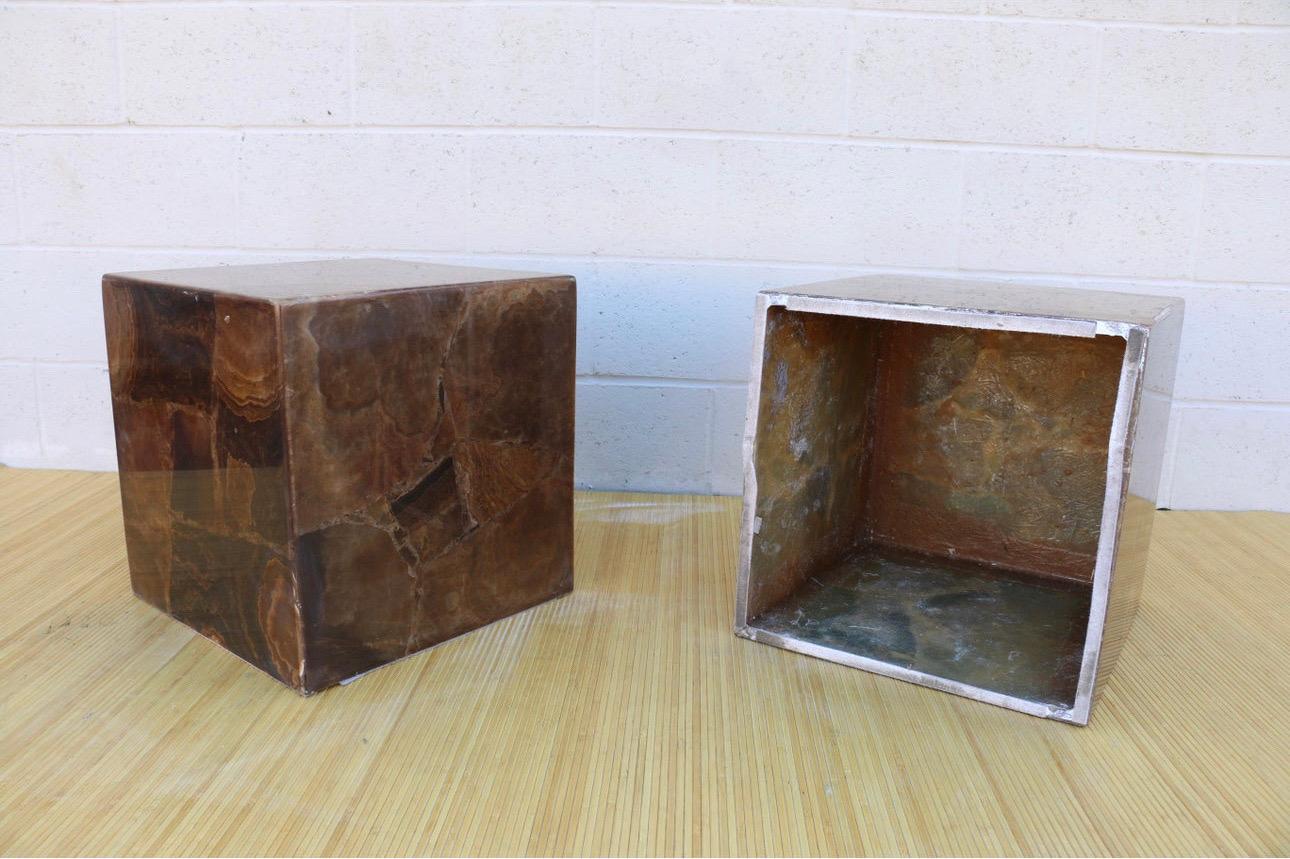 Pair of Vintage Italian Onyx Low Pedestal or End Tables For Sale 5