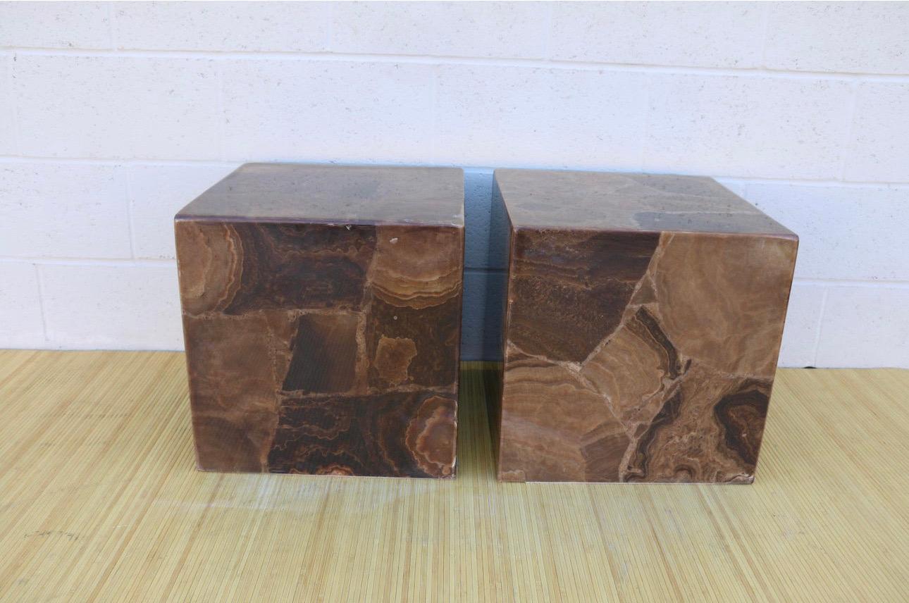 Modern Pair of Vintage Italian Onyx Low Pedestal or End Tables For Sale